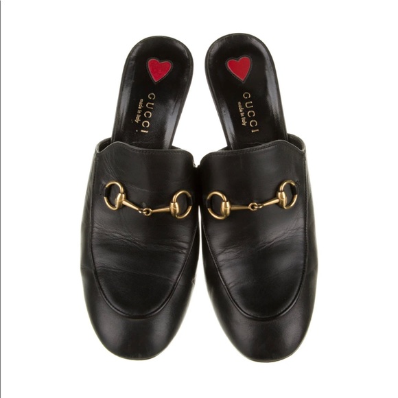 GUCCI Julie princetown gold horsebit black leather slip on chunky heel mules - Picture 3 of 10
